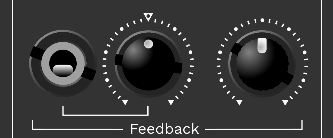 Feedback section of the front panel: Feedback knob, Feedback CV input, Feedback CV attenuverter.